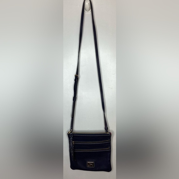 Dooney and Bourke midnight blue, triple zip, 8” x 8” crossbody leather purse - Picture 3 of 6